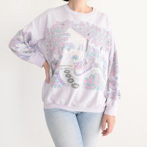 Vintage Perspective  Lilac Floral Garden Crewneck Sweater